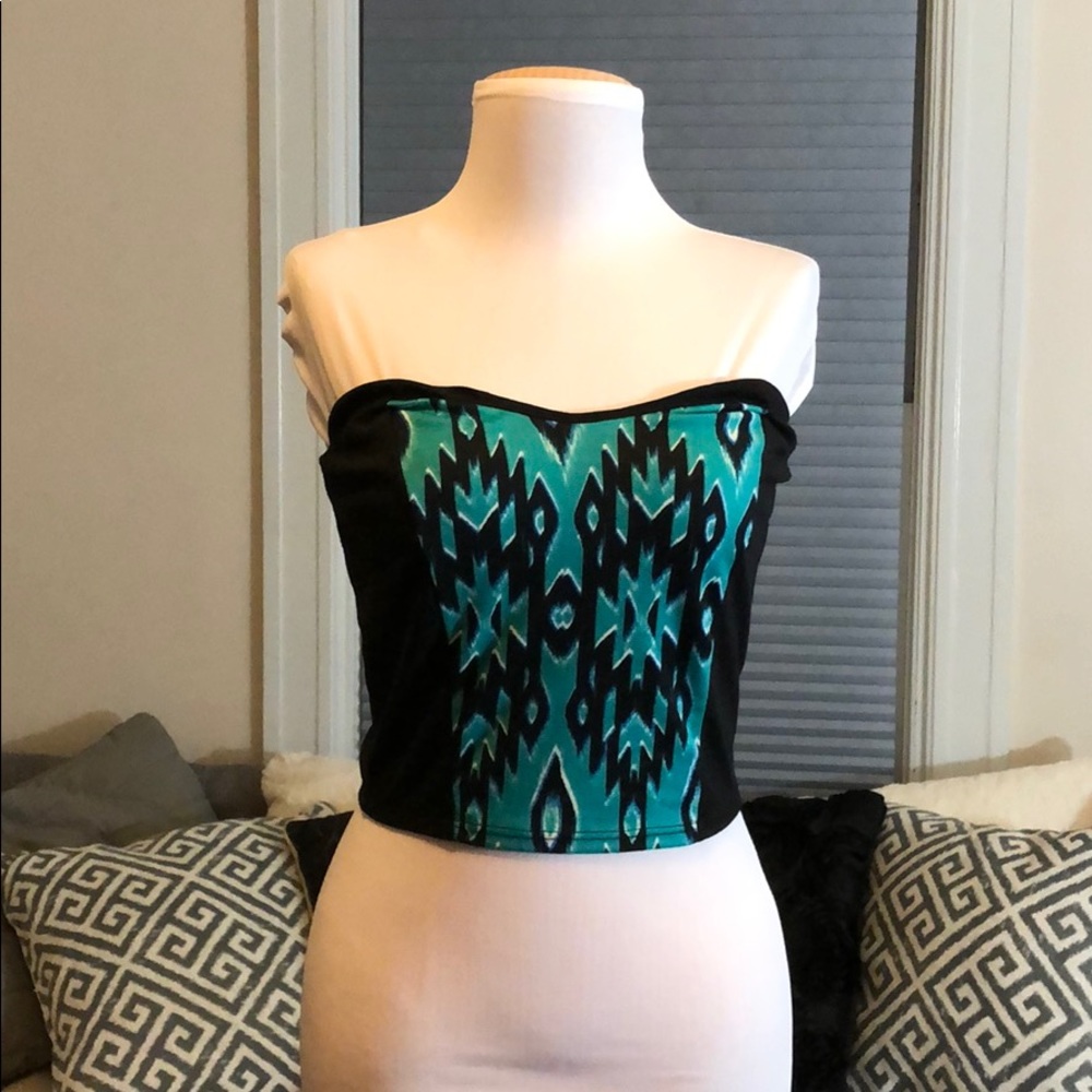 Charlotte Russe black and teal Aztec tube top Sz m